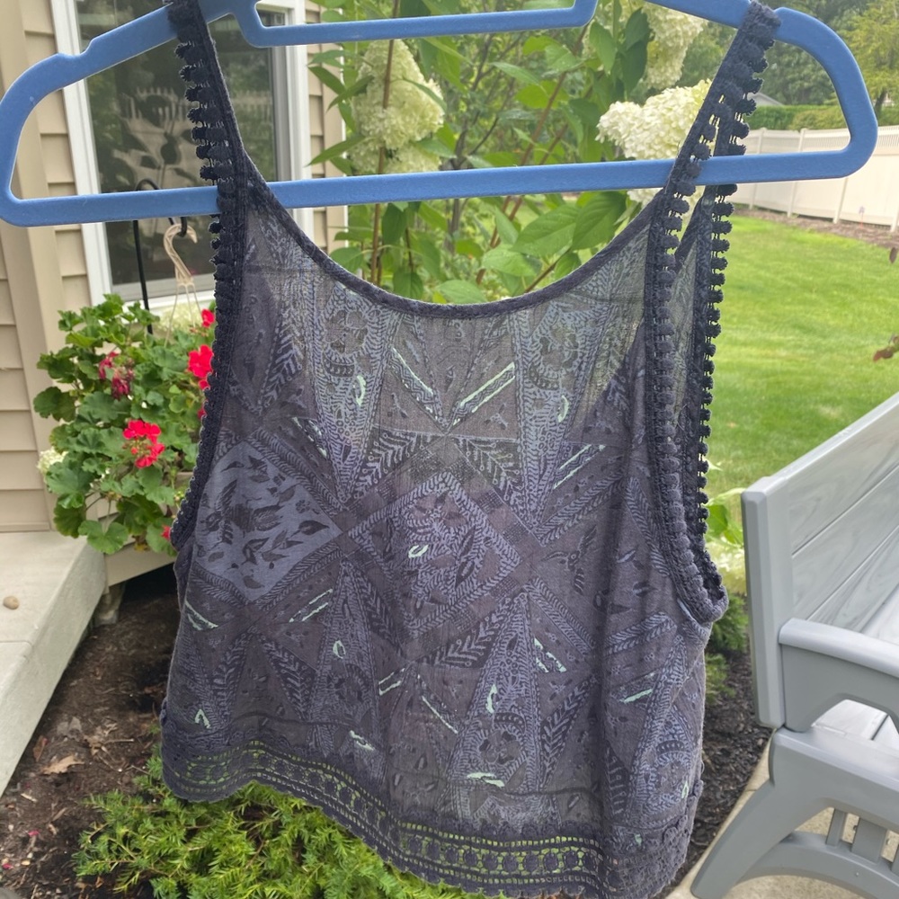 Golden by TNA Indigo Patterned Cropped Tank